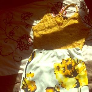 A White Flower Skirt W/ Yellow Tank Shirt